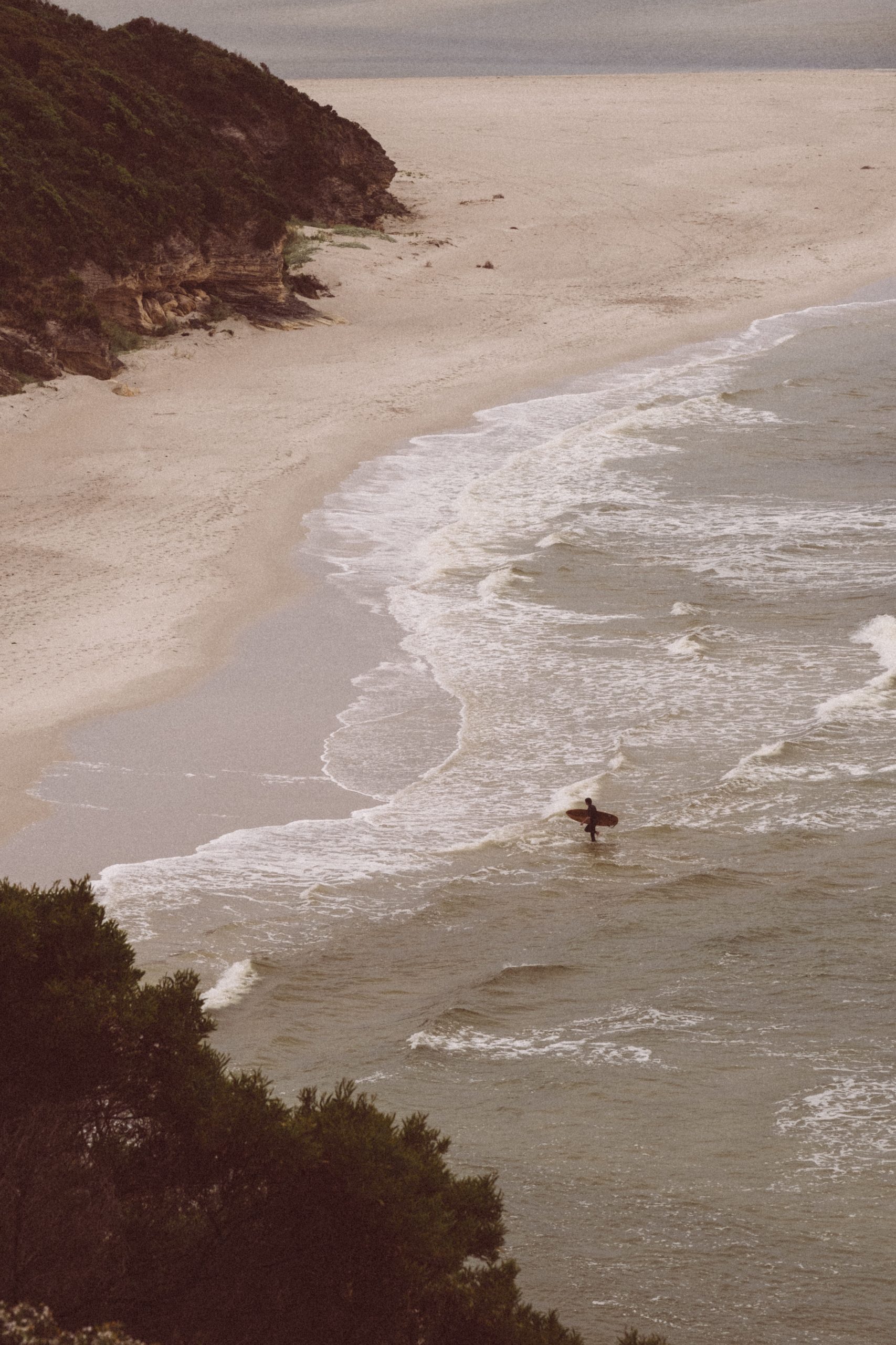 Surfer alone on a beach